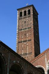 Fototapeta na wymiar medieval church (sant'ambrogio) in milan (italy)