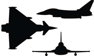 triple aspect military fighter jet vector silhouette - 422327946