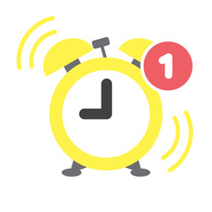 vector illustration of yellow wake up simple alarm clock with red notification icon