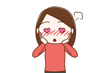 ハートの目で真っ赤になって照れている女性