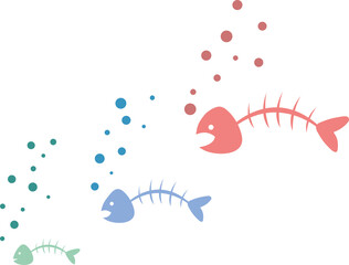 colorful fish bones and bubbles