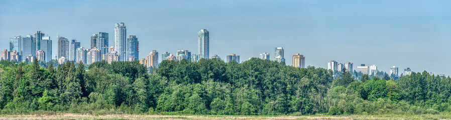 Fototapeta premium Panoramic view of Metrotown on bright summer day