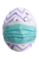 Large picture of an isolated easter egg with a stripes, mask and eyes.
