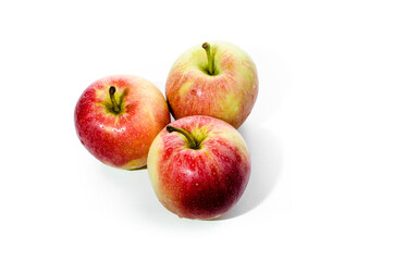 Three fresh apples isolated on white background. Copy space