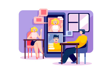 A man and woman are having business online meeting by smartphone