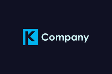 Fototapeta na wymiar Initial Letter K logo. Blue Square Shape with Negative Space K letter inside isolated on Blue Background. Usable for Business and Branding Logos. Flat Vector Logo Design Template Element.