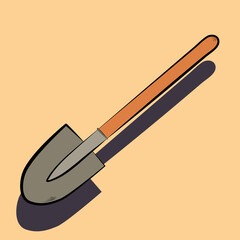 garden shovel hand drawing symbol icon outline flat illustration on light background. Vector
