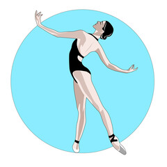 The dancer stands in a beautiful pose. Blue background