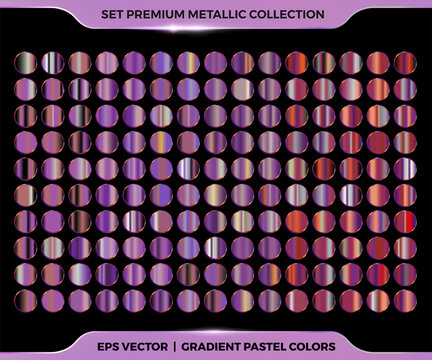 Trendy Colorful Gradient Purple Metal, Copper, Bronze Combination Mega Set Collection Of Metal Pastel Palettes For Border Frame Ribbon Cover Label Templates