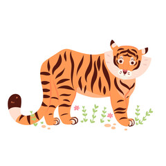 Fototapeta na wymiar Cute cartoon tiger isolated on white background. Vector graphics.
