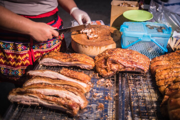 
Fried Crispy Pork for Sale in Walking Street Market, Naklua, Pattaya, Thailand