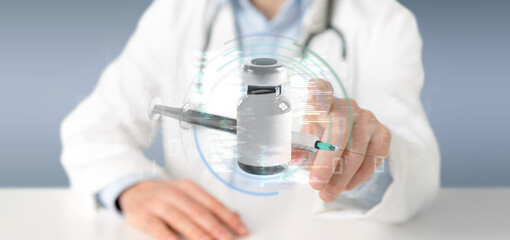 Doctor touching a vaccine concept - 3d rendering