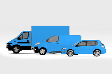 Mockup view of a Series of Vehicles - 3d rendering
