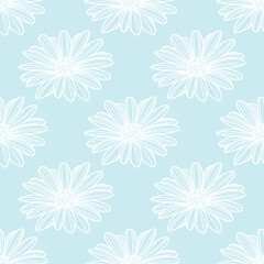 Fototapeta na wymiar Cute white and blue pastel floral seamless repeat pattern