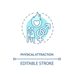 Physical attraction and passion concept icon. Female and male gender symbols idea thin line illustration. Adult love, affection vector isolated outline RGB color drawing. Editable stroke