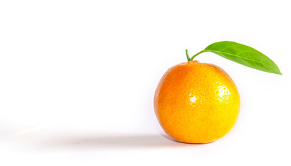 Orange fruit orange leaves On a white background isolated.