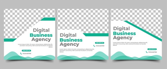 Business Social Media Post template design set. Modern banner with abstract green shape illustration. Suitable for social media posts, banners, and web.