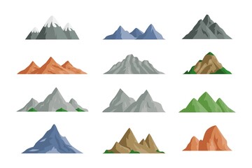 Vector illustration of different mountain icons in flat design isolated vector 

illustration