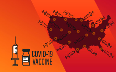 Obraz na płótnie Canvas USA flag coronavirus vaccine bottle. COVID virus vaccine. vaccination, influenza prevention, vaccination concept. American flag background. 