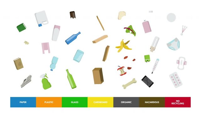 Waste sorting infographics flat animation.