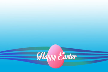 pink easter egg with blue curved swoosh shape and pale pastel blue background