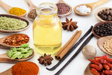 Various healthy spices and oil