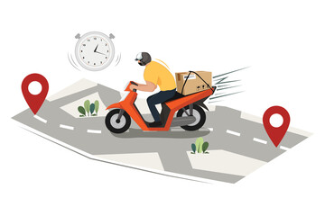 Man courier driving on scooter illustration