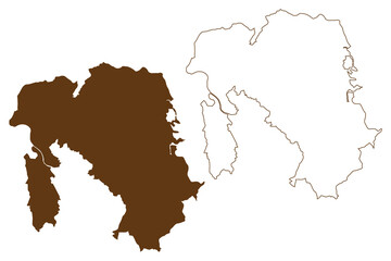 Fototapeta na wymiar Aschaffenburg district (Federal Republic of Germany, rural district Lower Franconia, Free State of Bavaria) map vector illustration, scribble sketch Aschaffenburg map