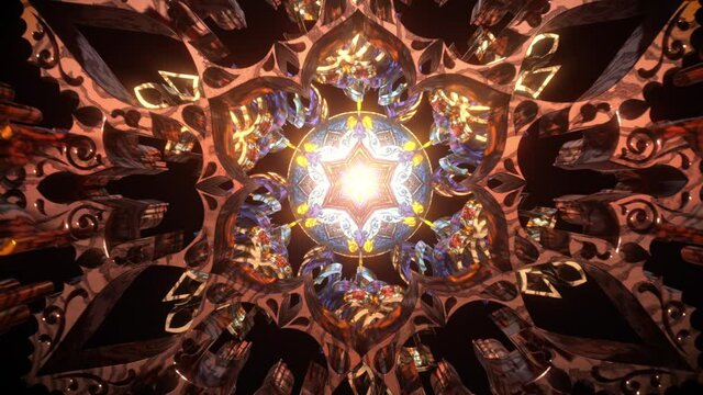 3D kaleidoscope mandala abstract background of trippy art psychedelic trance to open third eye with visuals energy chakra futuristic audiovisual vj seamless loop