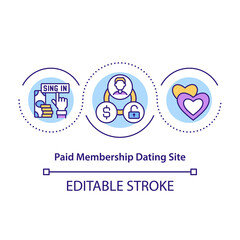 Paid membership dating site concept icon. Paying money to find someone who will love you. Communication idea thin line illustration. Vector isolated outline RGB color drawing. Editable stroke