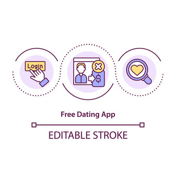 Free dating app concept icon. Application for finding partners that you can get without paying money. Love idea thin line illustration. Vector isolated outline RGB color drawing. Editable stroke