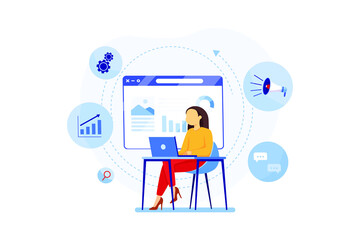 Business woman thinking and plan business strategy with a laptop