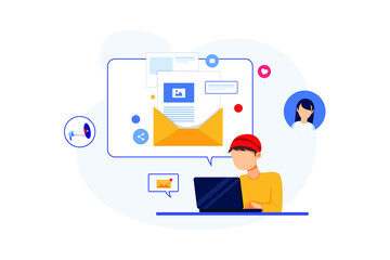 Young man receives many emails