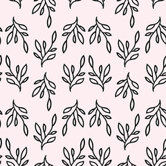 Black and pink leaf seamless repeat pattern vector design