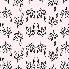 Fototapeta premium Black and pink leaf seamless repeat pattern vector design