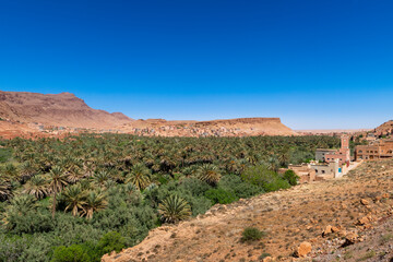 View of a city along the Todgha river, in the Draa Tafilatel region of Morocco.