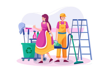 The cleaning team with professional. equipments is ready to work. 