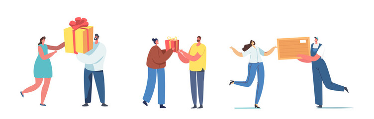 Happy Loving Man Prepare Gift to Woman. Boyfriend Giving Present to Girlfriend for Birthday, Christmas, New Year