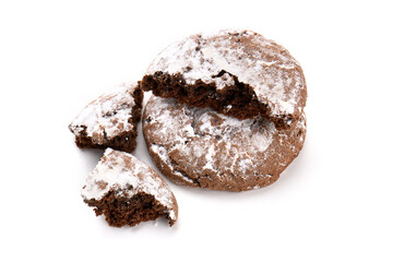 Homemade chocolate cookies on white background. Dessert. 