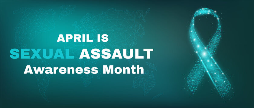 Sexual assault awareness day concept. Banner template with glowing low poly. Futuristic modern abstract. Isolated on dark background. Vector illustration. - Powered by Adobe