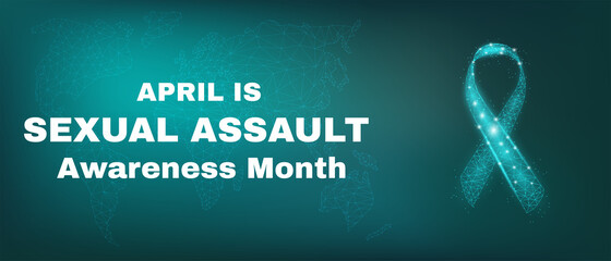 Sexual assault awareness day concept. Banner template with glowing low poly. Futuristic modern abstract. Isolated on dark background. Vector illustration.