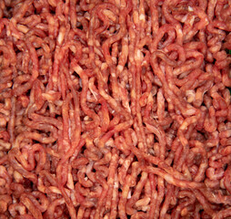 Full frame raw minced meat as a backdrop.