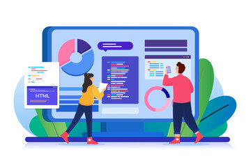 Man and woman are doing research together