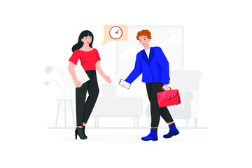 The woman blames the man because he comes late.