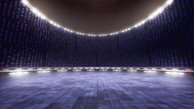 Technology TV show studio backdrop animation. Ideal for virtual tracking system sets, with green screen. (3D rendering)