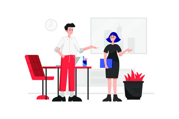 Staff and director are in the office. The staff invited the director to attend the meeting