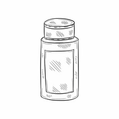 Cute hand drawn medical bottle for mixture or vitamins or other. Vector illustration 
