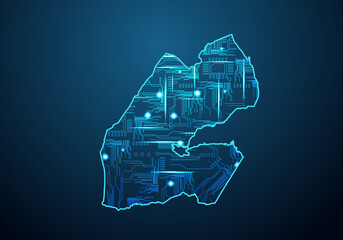 Abstract futuristic map of djibout.Circuit Board Design Electric of the region. Technology background. mash line and point scales on dark with map.