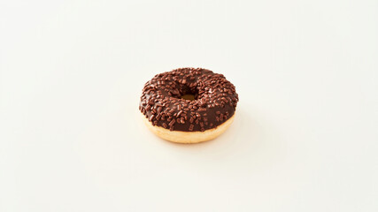 Mmm, so yummy dessert. Freshly baked delicious chocolate donut with sprinkles on white background