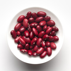 macro Close-up of Organic Rajma,  (Laal Lobia ) or red kidney beans dal inside a ceramic white bowl. Top view 